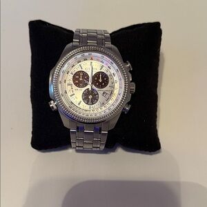 Citizen Navihawk Silver Chronograph Watch with White Dial and Black Sub dials